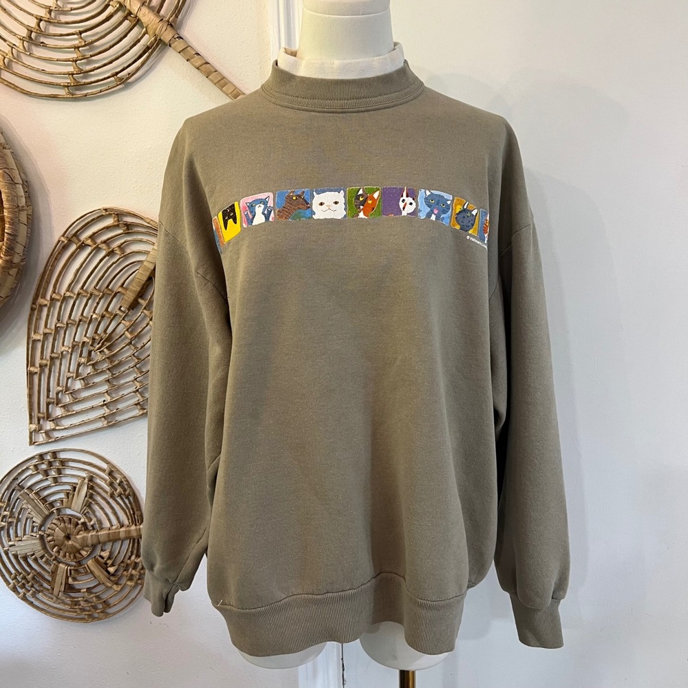 Vintage Cat Sweatshirt Morning Sun Hallmark Graphic Cats Cozy Oversized L